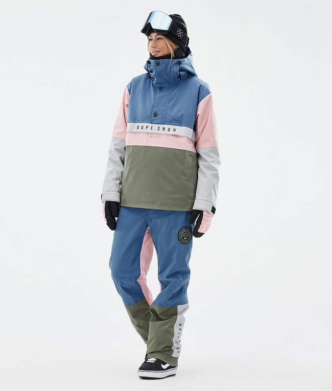 Women Dope Blizzard Track W Snowboard Pants Blue / Grey / Light Grey / Pink | OLIFQNE-43