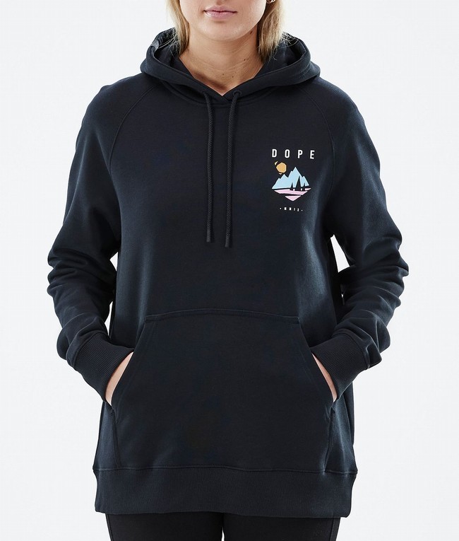 Women Dope Common W 2022 Hoodie Black / Deep Green | RBIFMNX-37